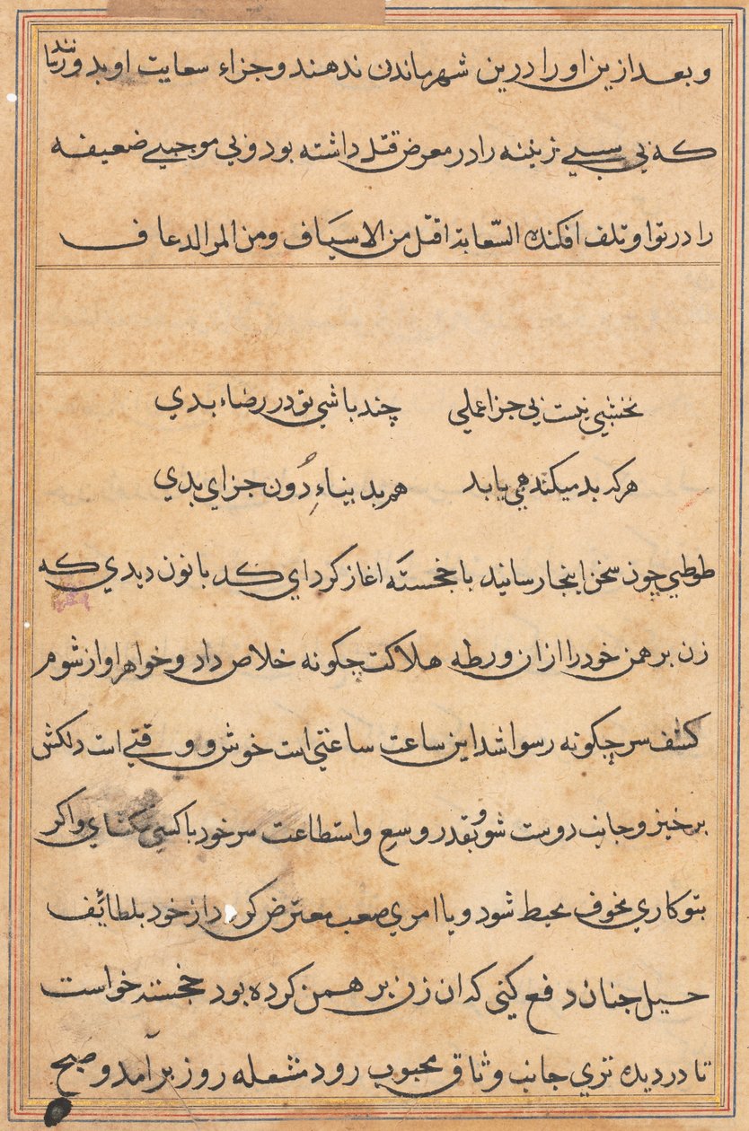 Side fra Tales of a Parrot Tuti-nama: tekstside, ca. 1560. af Unbekannt
