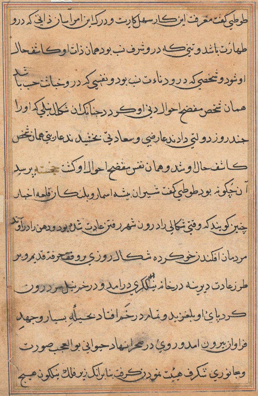 Side fra Tales of a Parrot Tuti-nama: tekstside, ca. 1560. af Unbekannt
