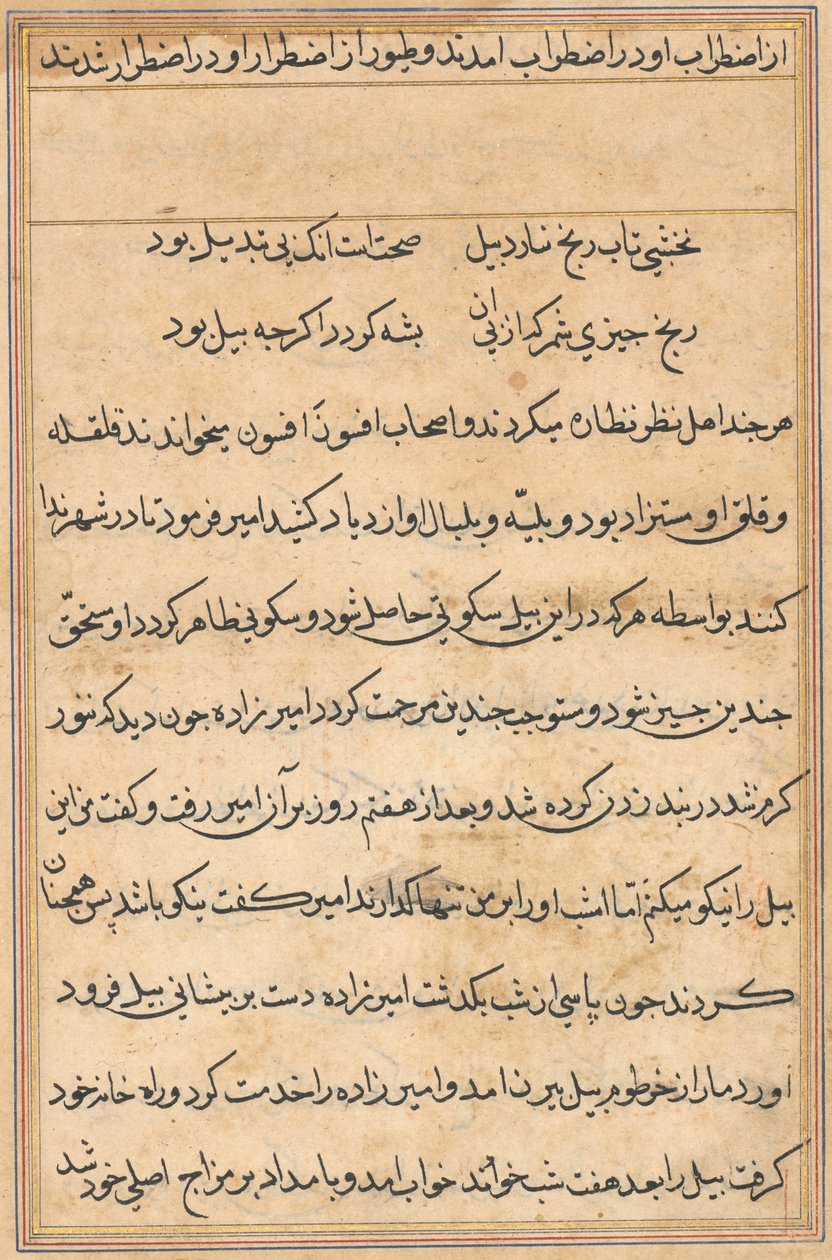 Side fra Tales of a Parrot Tuti-nama: tekstside, ca. 1560. af Unbekannt