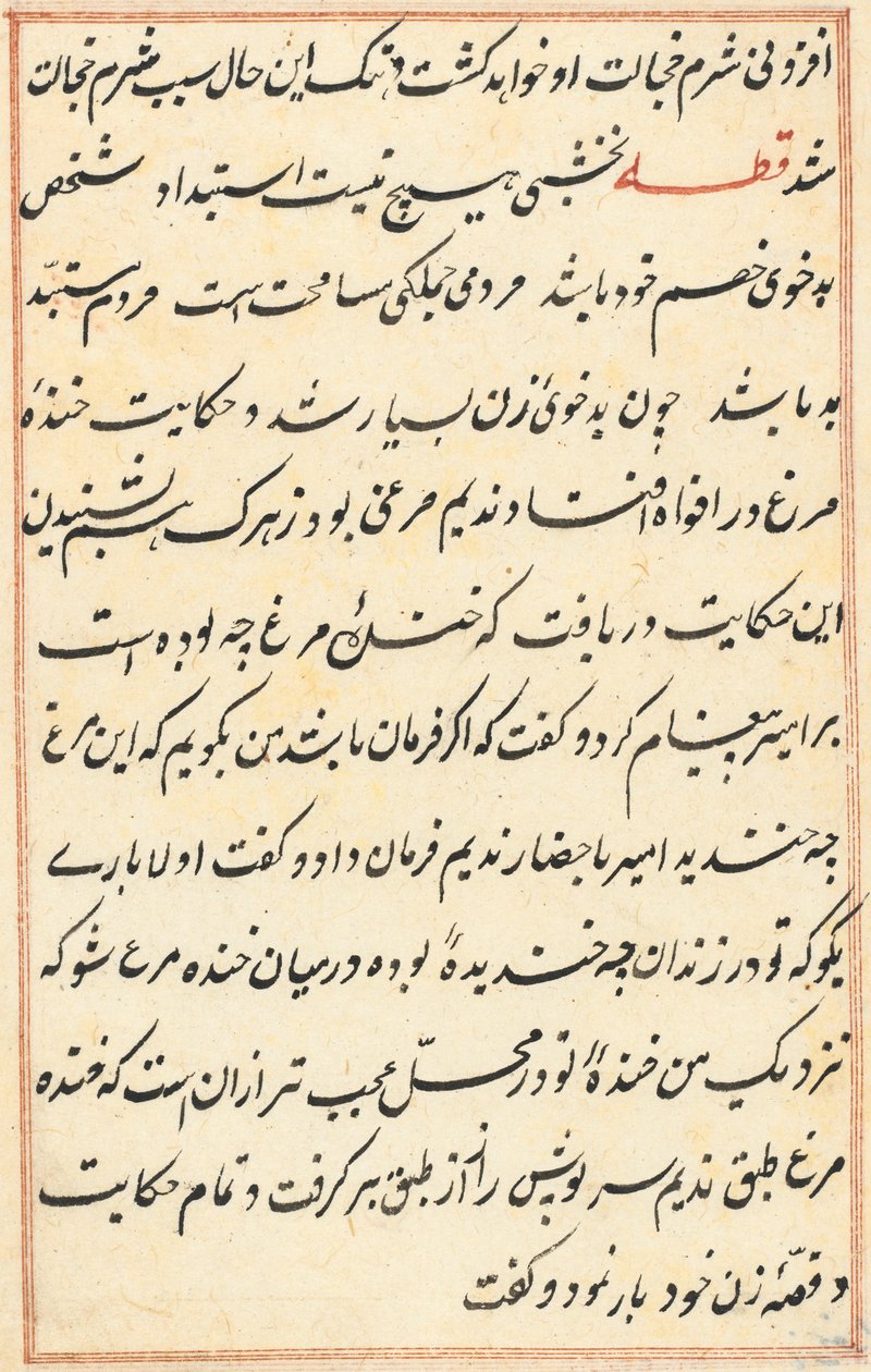 Side fra Tales of a Parrot Tuti-nama: tekstside, ca. 1560. af Unbekannt