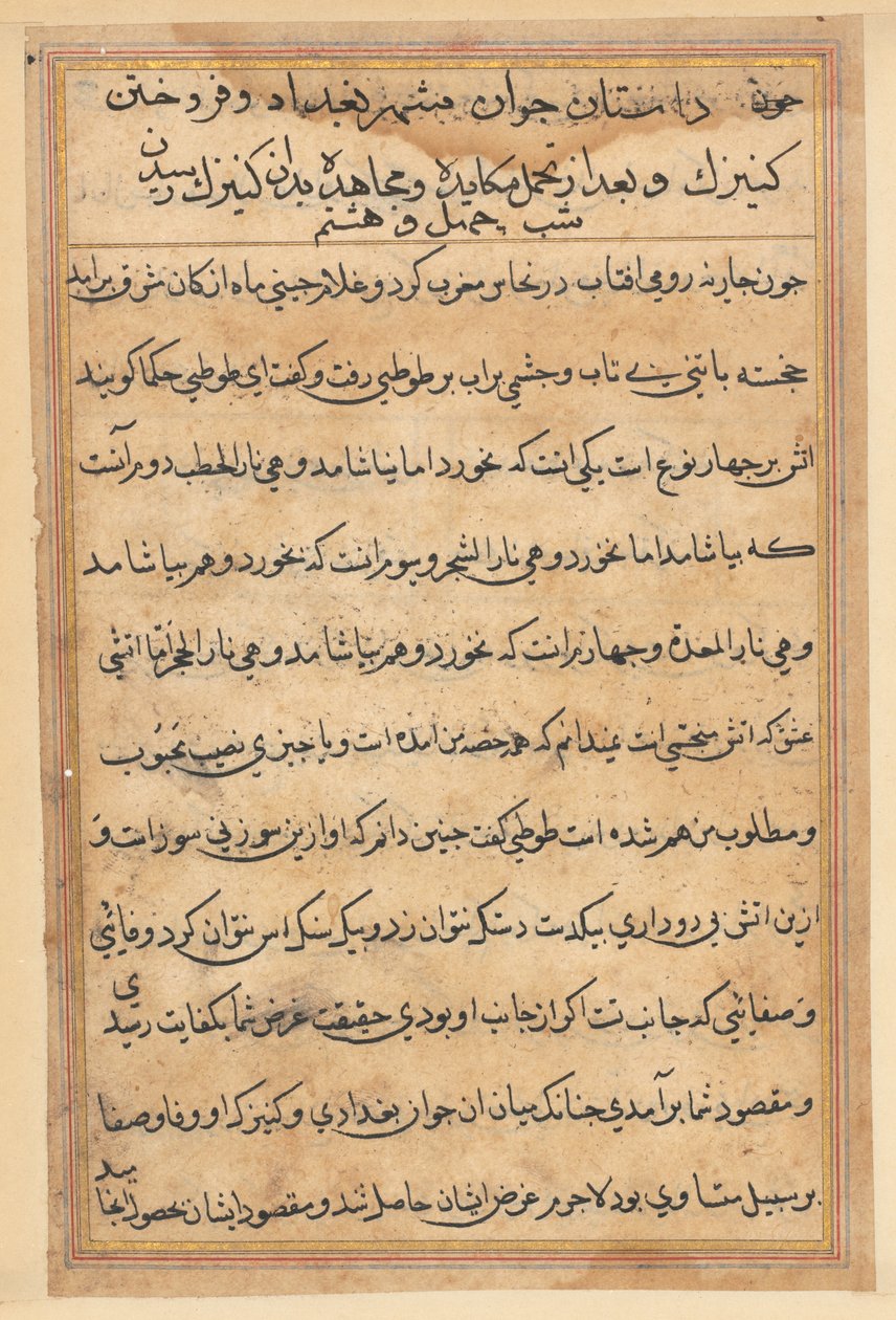 Side fra Tales of a Parrot Tuti-nama: tekstside, ca. 1560. af Unbekannt