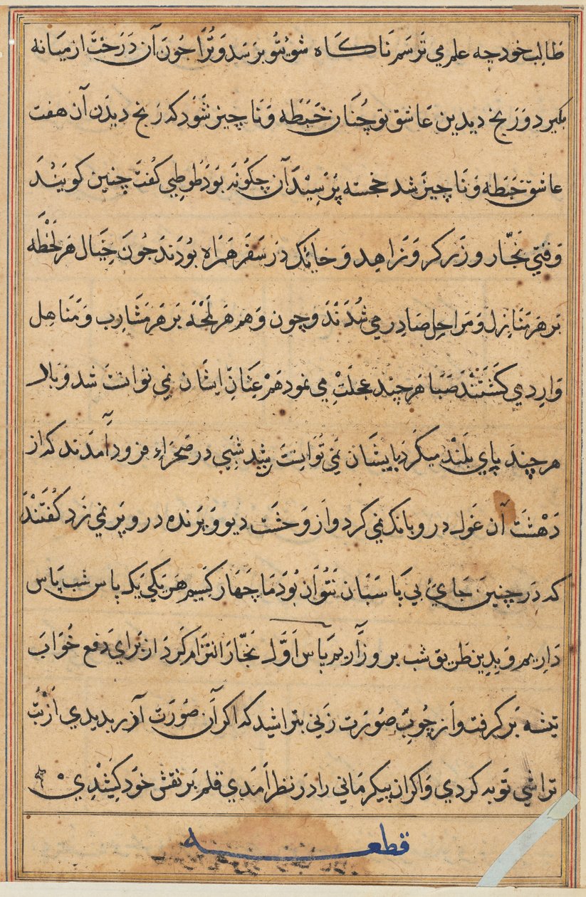 Side fra Tales of a Parrot Tuti-nama: tekstside, ca. 1560. af Unbekannt