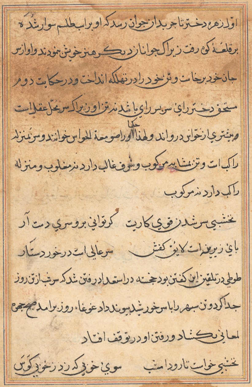 Side fra Tales of a Parrot Tuti-nama: tekstside, ca. 1560. af Unbekannt