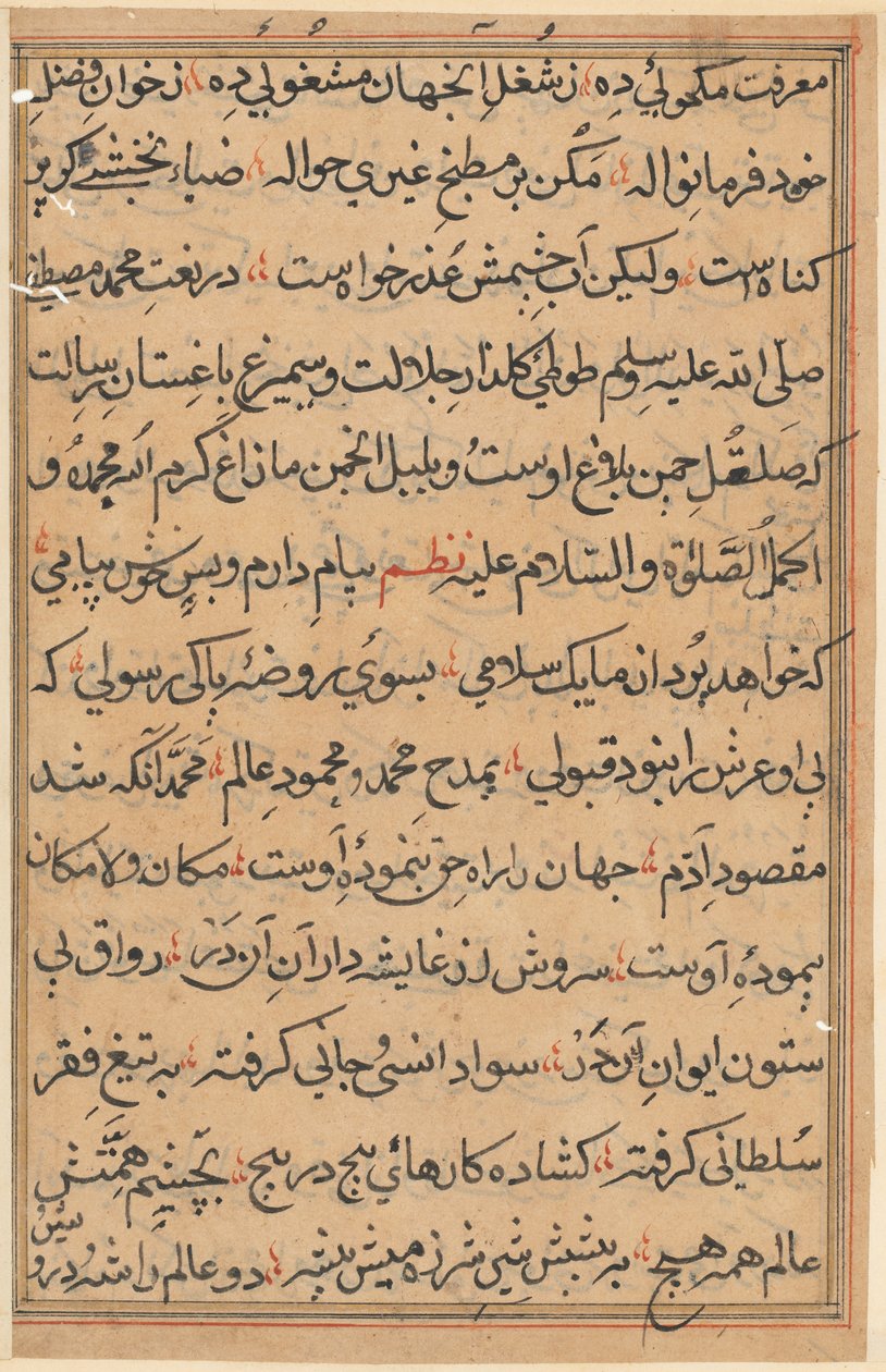 Side fra Tales of a Parrot Tuti-nama: tekstside, ca. 1560. af Unbekannt