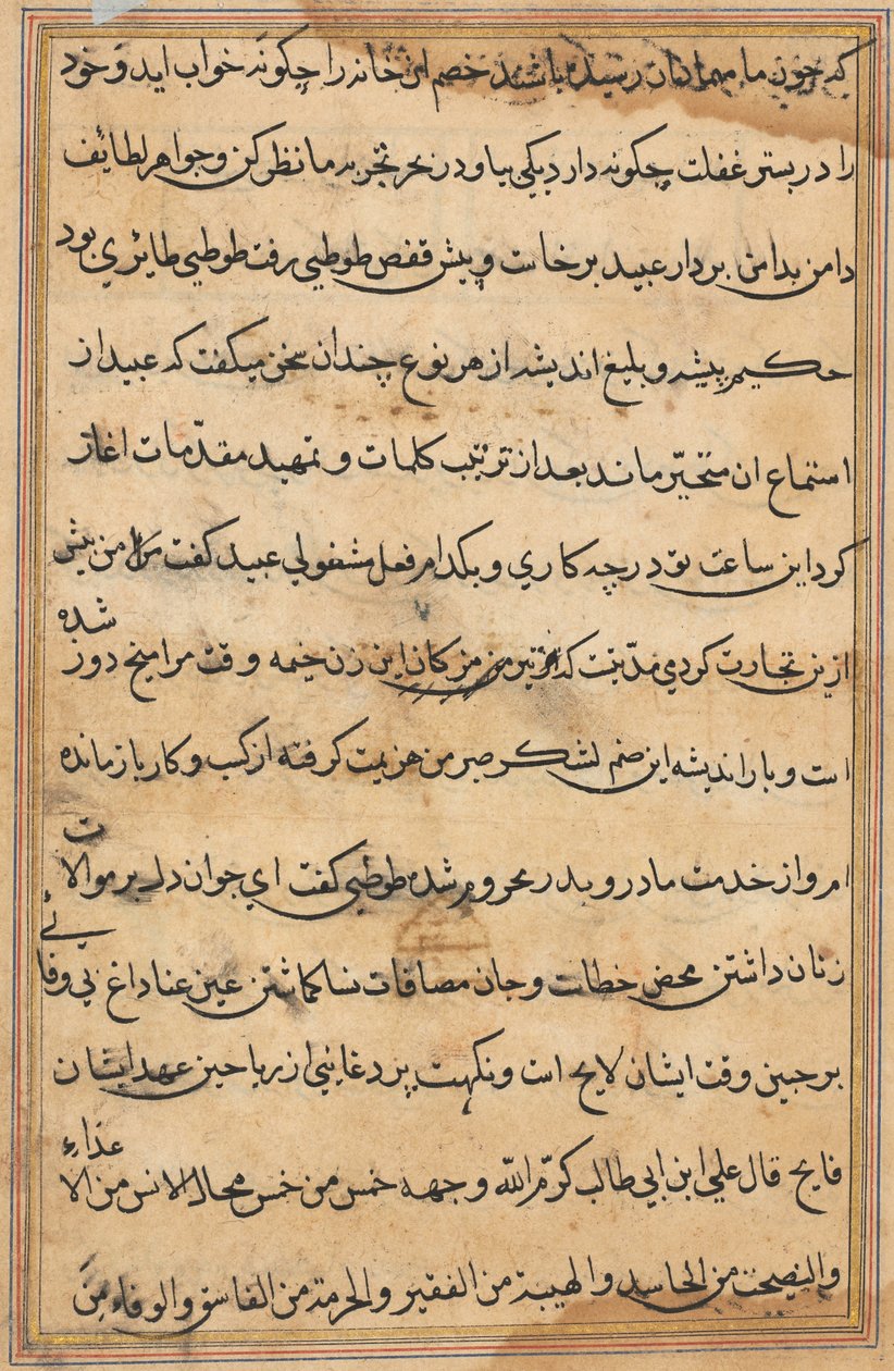 Side fra Tales of a Parrot Tuti-nama: tekstside, ca. 1560. af Unbekannt