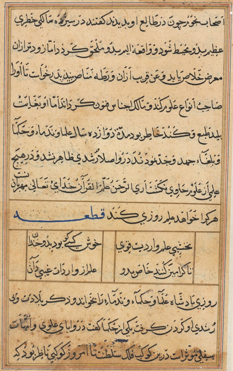 Side fra Tales of a Parrot Tuti-nama: tekstside, ca. 1560. af Unbekannt