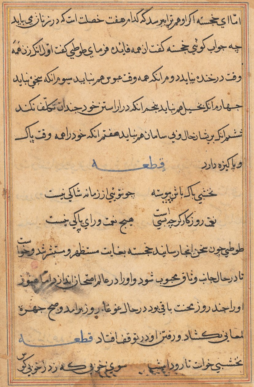 Side fra Tales of a Parrot Tuti-nama: Tekstside, c. 1560. af Unbekannt