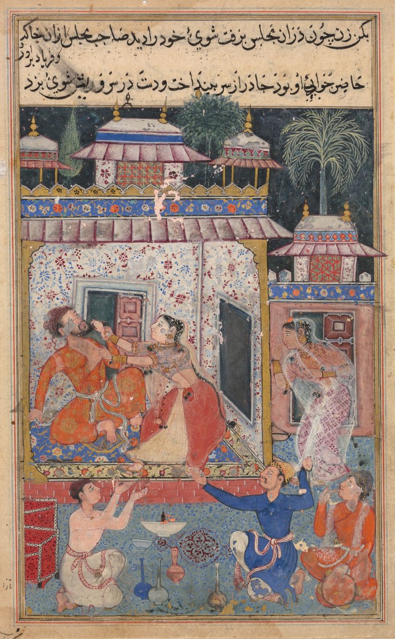 Side fra Tales of a Parrot Tuti-nama: tekstside, ca. 1560. af Unbekannt