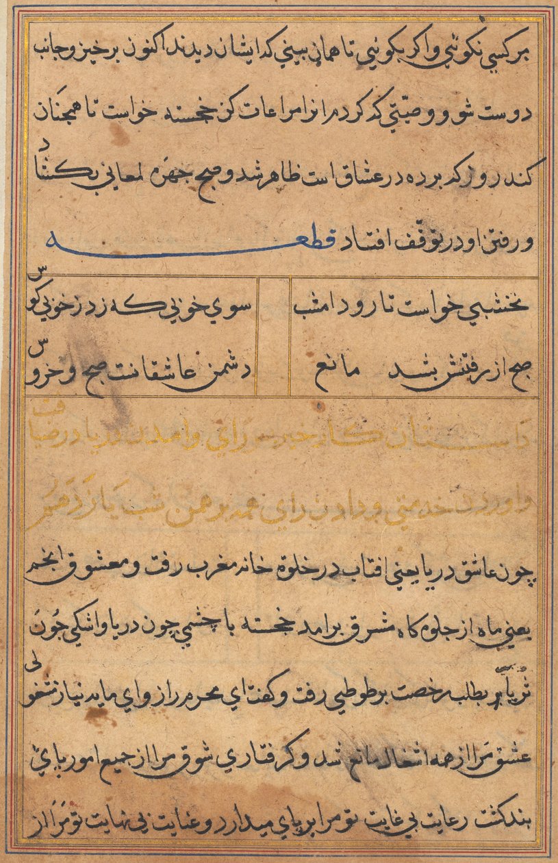 Side fra Tales of a Parrot Tuti-nama: tekstside, ca. 1560. af Unbekannt