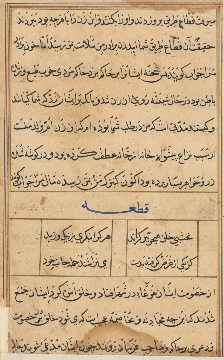 Side fra Tales of a Parrot Tuti-nama: tekstside, ca. 1560. af Unbekannt