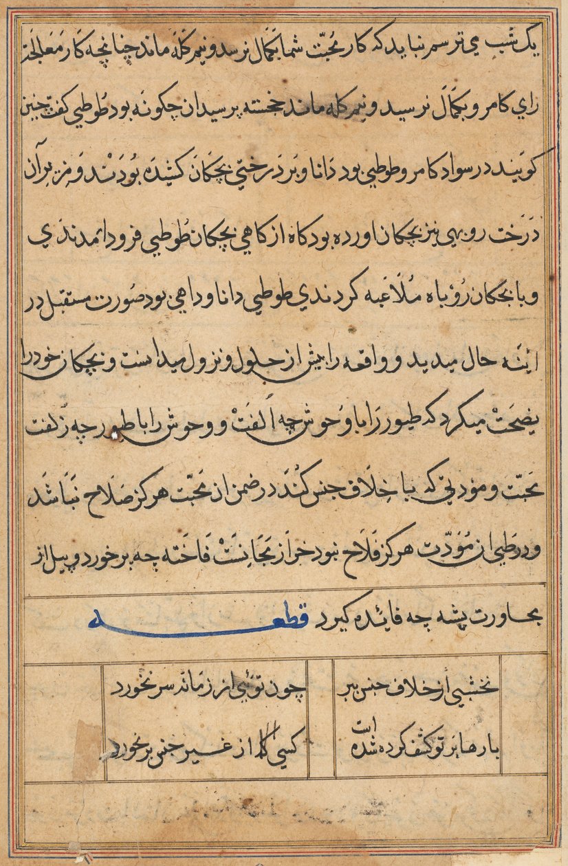 Side fra Tales of a Parrot Tuti-nama: tekstside, ca. 1560. af Unbekannt