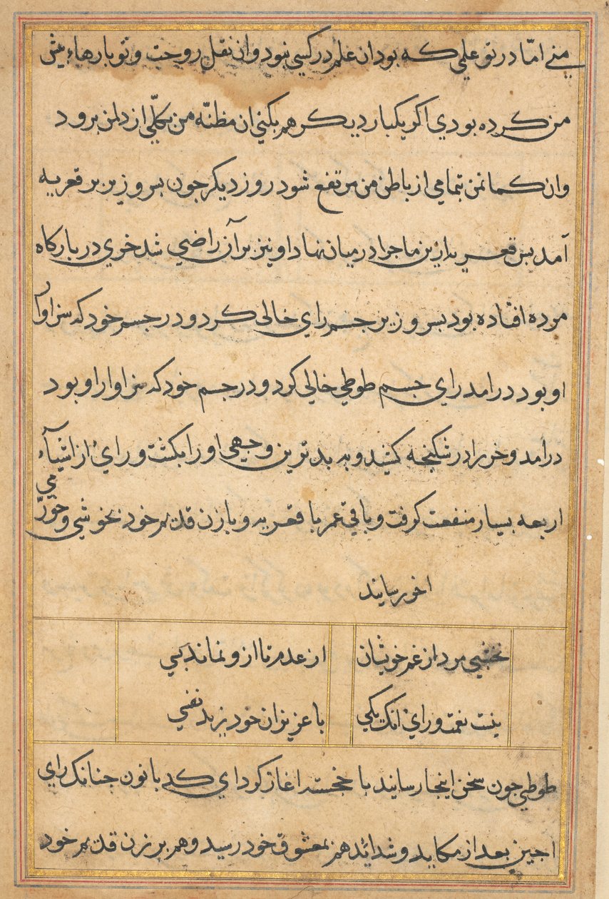 Side fra Tales of a Parrot Tuti-nama: tekstside, ca. 1560. af Unbekannt