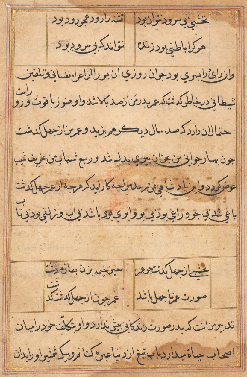 Side fra Tales of a Parrot Tuti-nama: tekstside, ca. 1560. af Unbekannt