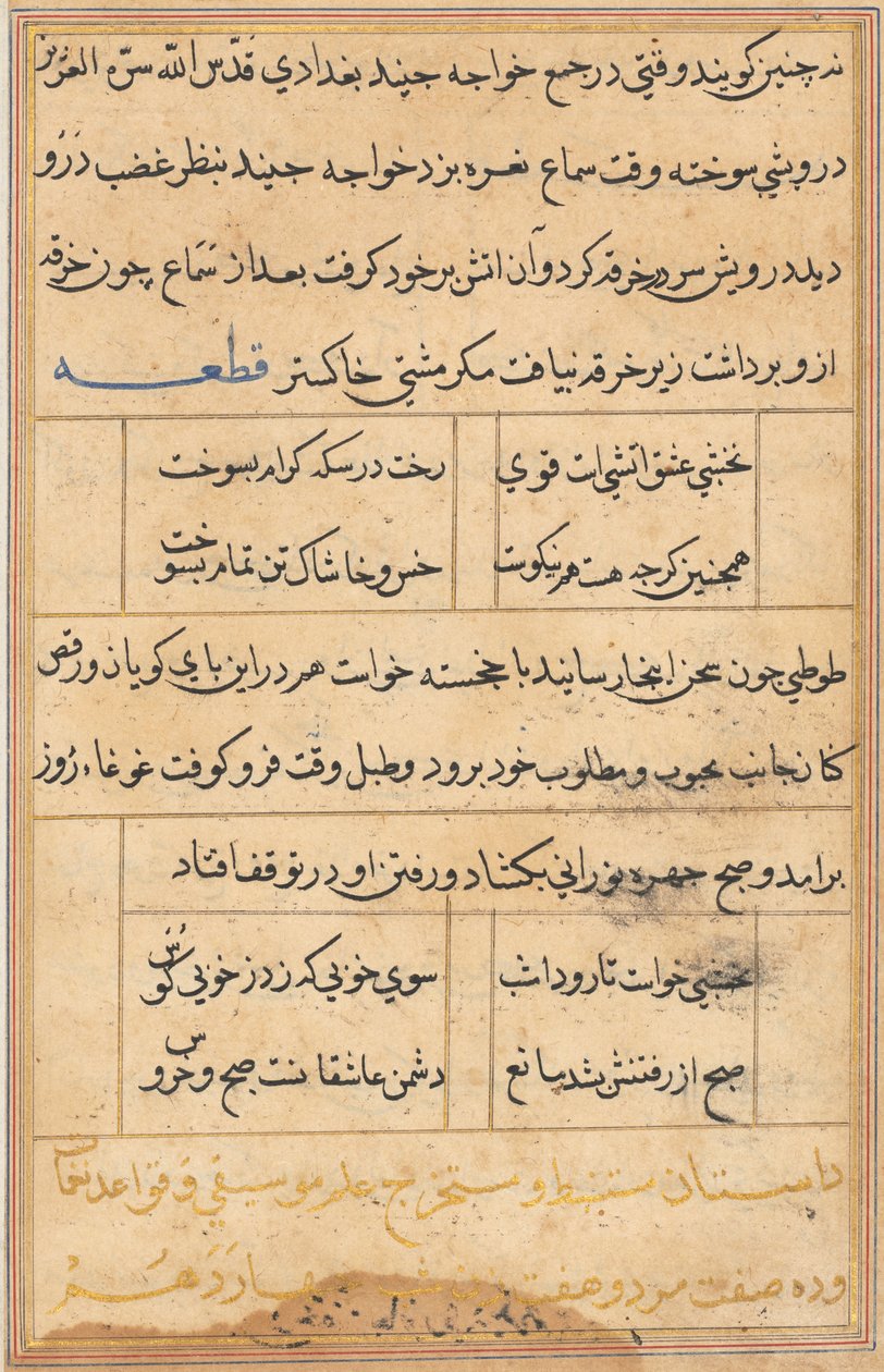 Side fra Tales of a Parrot Tuti-nama: tekstside, ca. 1560. af Unbekannt