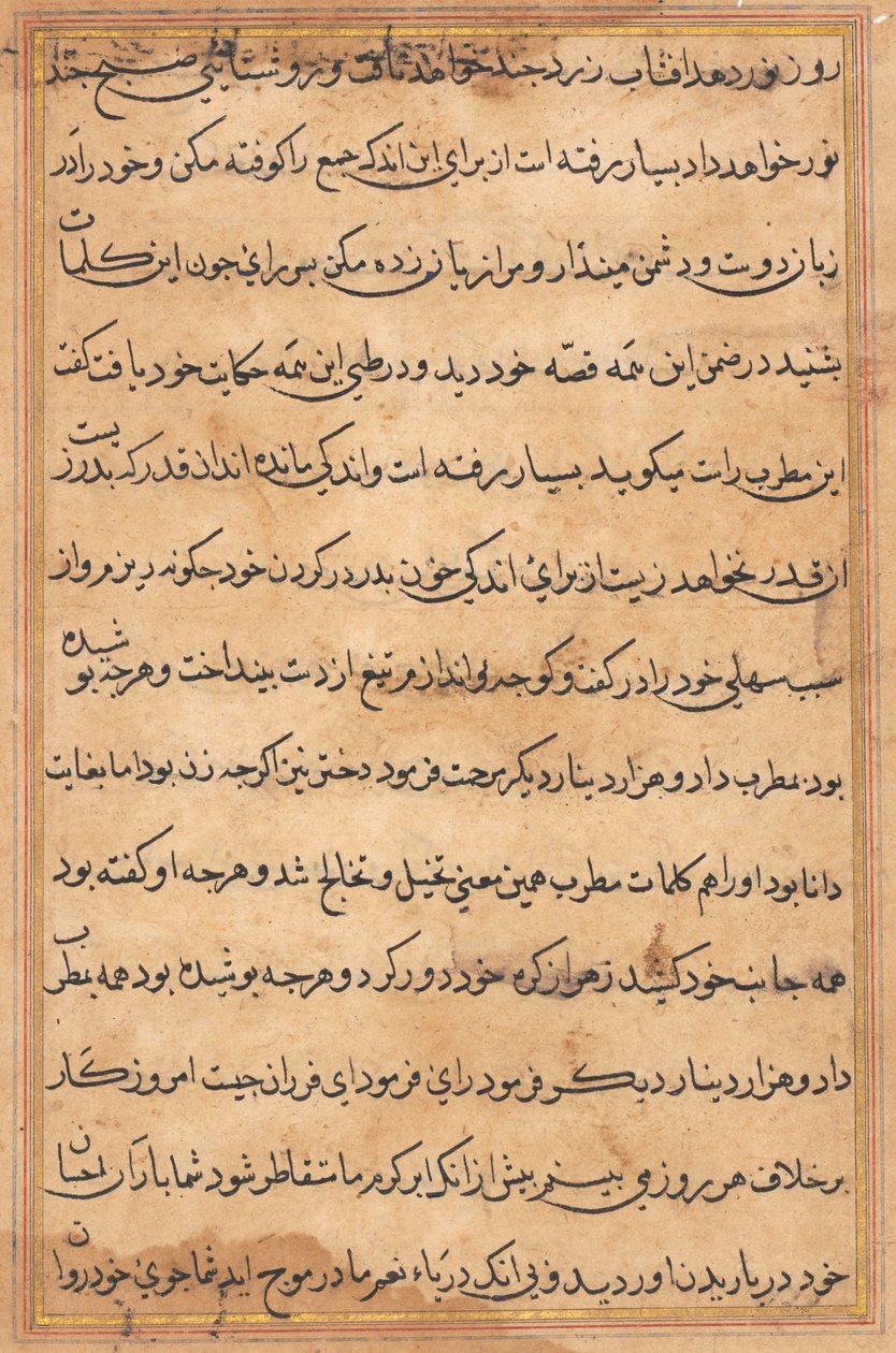 Side fra Tales of a Parrot Tuti-nama: tekstside, ca. 1560. af Unbekannt