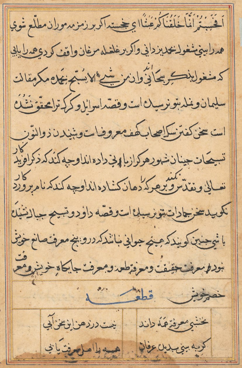 Side fra Tales of a Parrot Tuti-nama: tekstside, ca. 1560. af Unbekannt