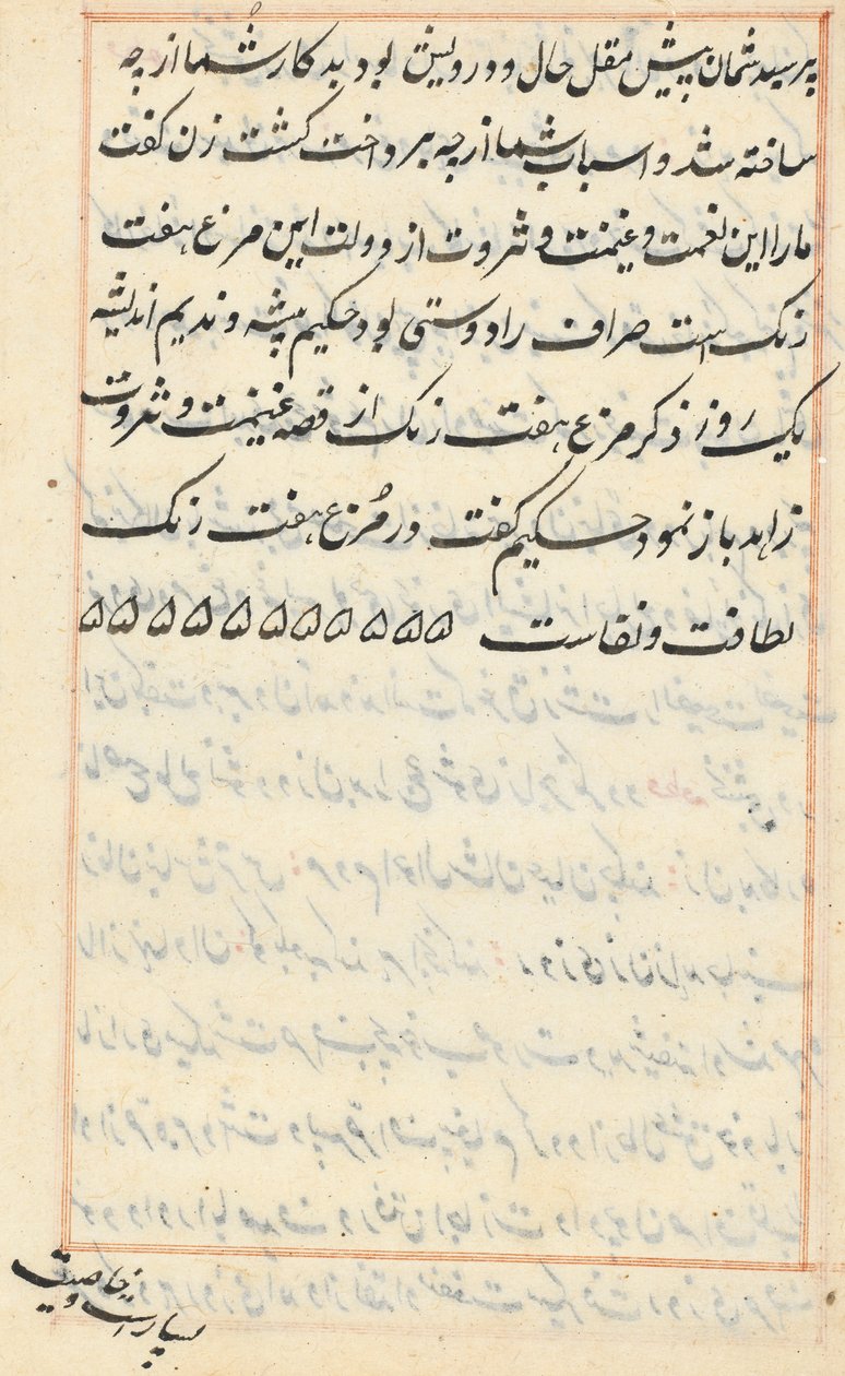 Side fra Tales of a Parrot Tuti-nama: tekstside, ca. 1560. af Unbekannt