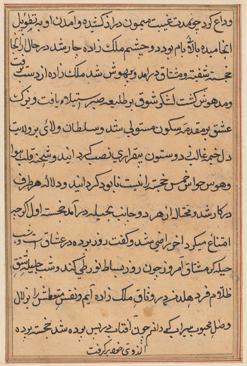 Side fra Tales of a Parrot Tuti-nama: tekstside, ca. 1560. af Unbekannt