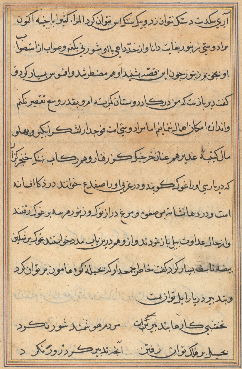 Side fra Tales of a Parrot Tuti-nama: tekstside, ca. 1560. af Unbekannt
