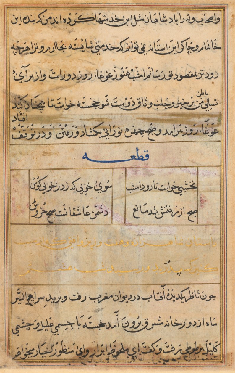 Side fra Tales of a Parrot Tuti-nama: tekstside, ca. 1560. af Unbekannt
