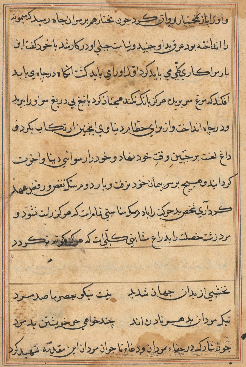 Side fra Tales of a Parrot Tuti-nama: tekstside, ca. 1560. af Unbekannt