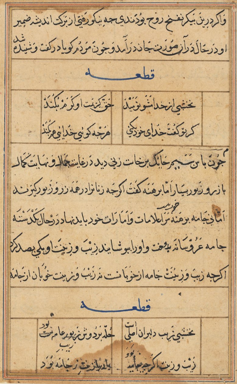 Side fra Tales of a Parrot Tuti-nama: tekstside, ca. 1560. af Unbekannt