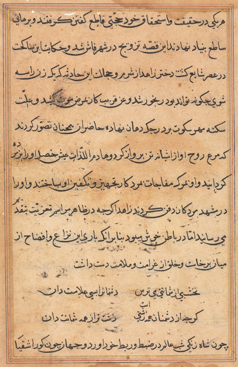 Side fra Tales of a Parrot Tuti-nama: tekstside, ca. 1560. af Unbekannt