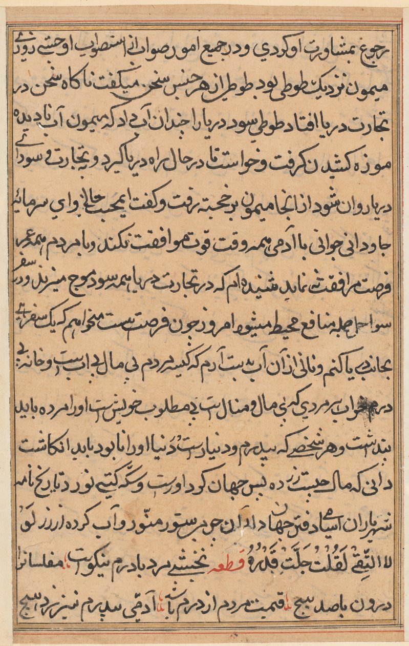 Side fra Tales of a Parrot Tuti-nama: tekstside, ca. 1560. af Unbekannt