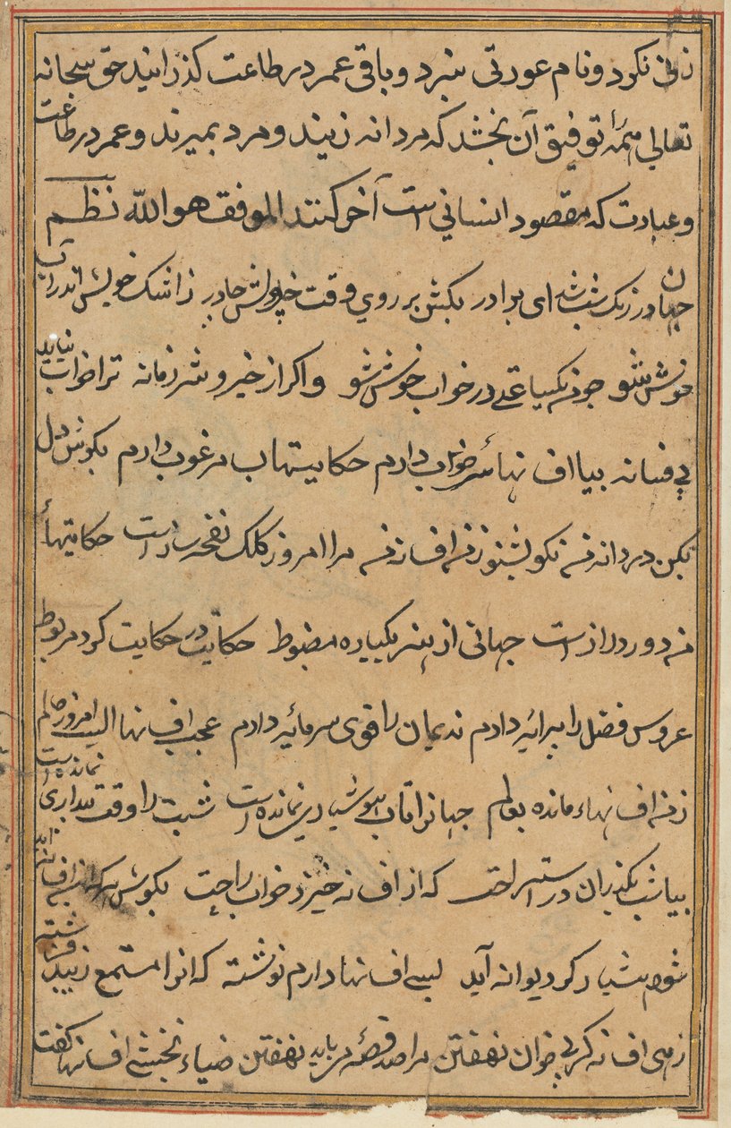 Side fra Tales of a Parrot Tuti-nama: tekstside, ca. 1560. af Unbekannt