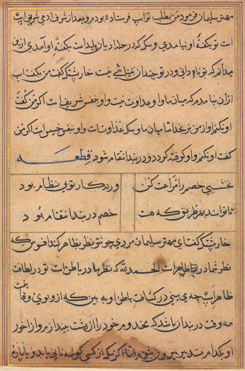 Side fra Tales of a Parrot Tuti-nama: tekstside, ca. 1560. af Unbekannt