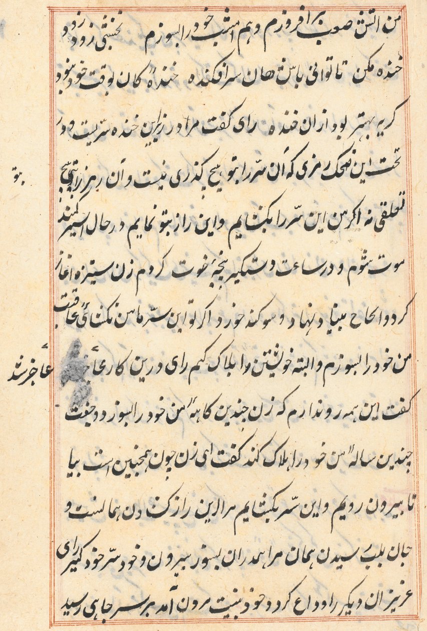 Side fra Tales of a Parrot Tuti-nama: tekstside, ca. 1560. af Unbekannt