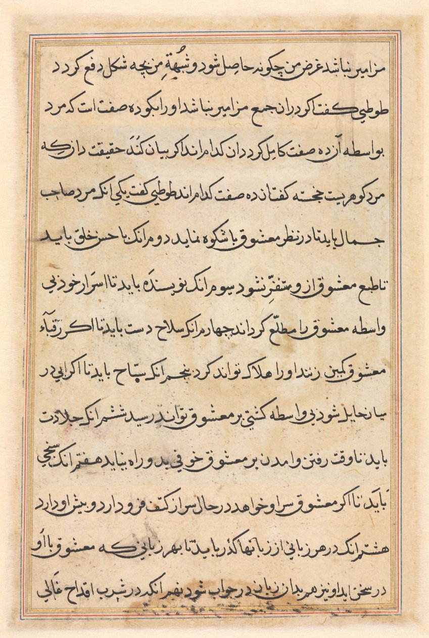 Side fra Tales of a Parrot Tuti-nama: tekstside, ca. 1560. af Unbekannt