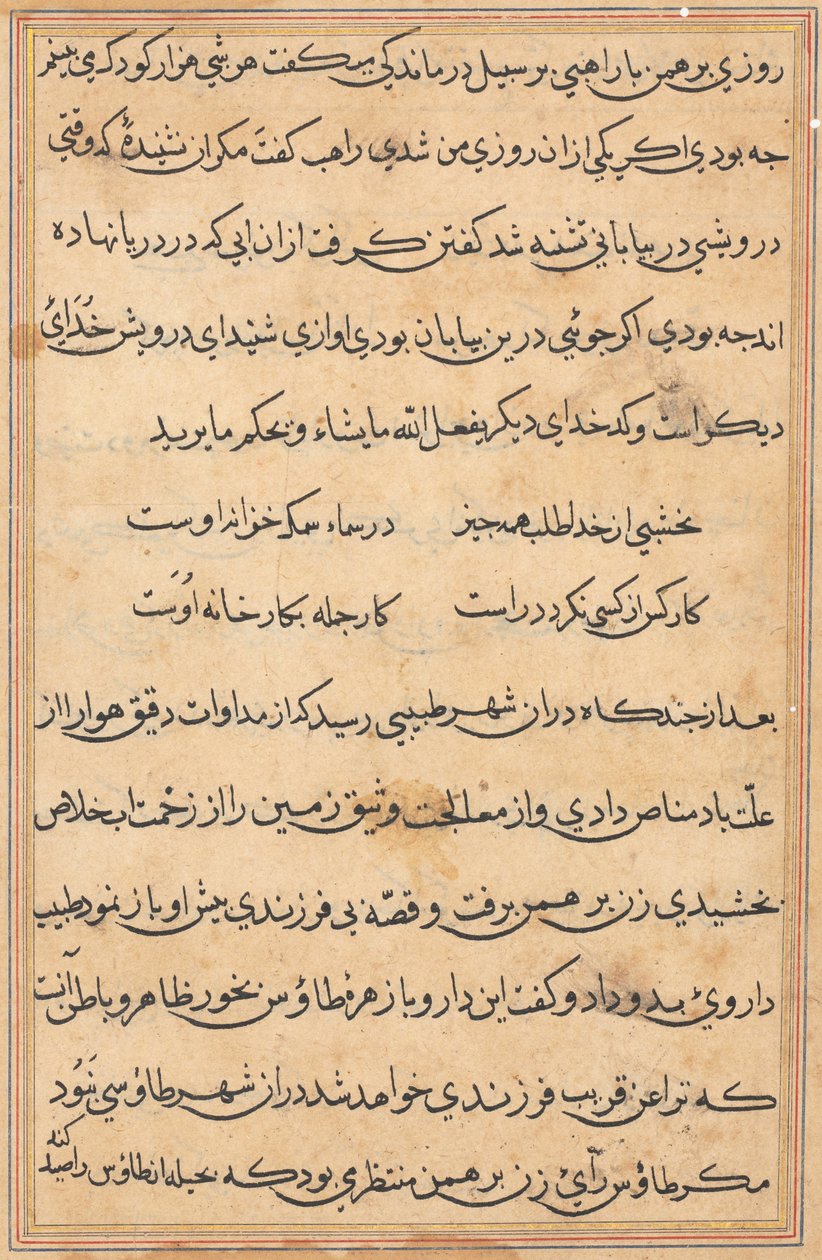 Side fra Tales of a Parrot Tuti-nama: tekstside, ca. 1560. af Unbekannt