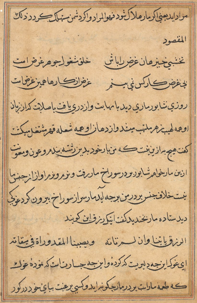 Side fra Tales of a Parrot Tuti-nama: tekstside, ca. 1560. af Unbekannt