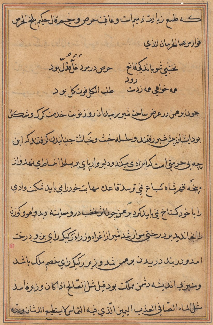 Side fra Tales of a Parrot Tuti-nama: tekstside, ca. 1560. af Unbekannt
