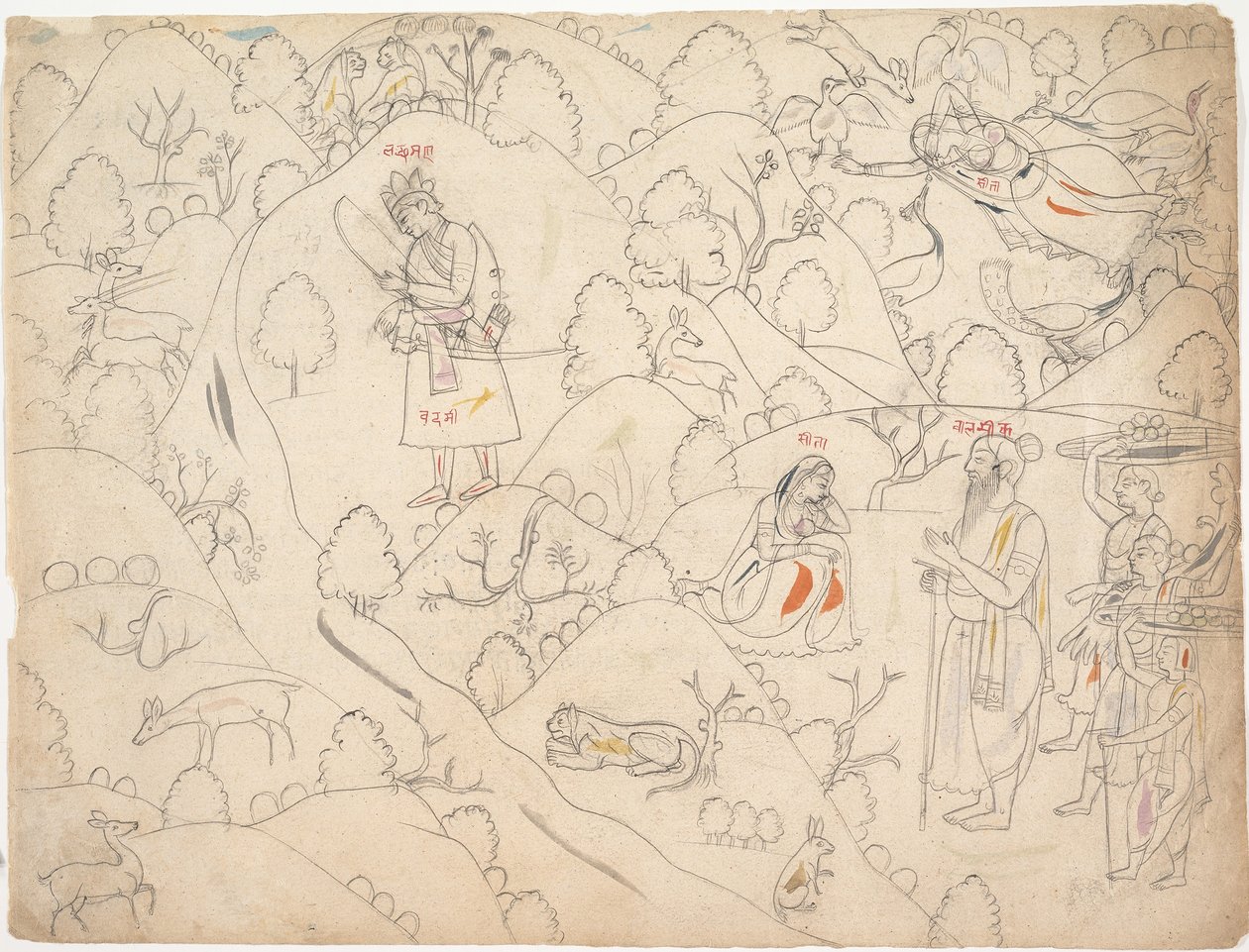 Side fra en spredt Ramayana-historie om Rama, første fjerdedel af det 19. århundrede. af Unbekannt