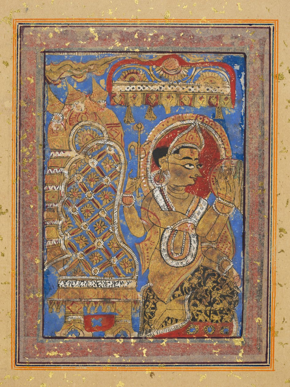 Side fra en Kalpa-sutra: Indra hylder Mahavira, begyndelsen af det 16. århundrede. af Unbekannt