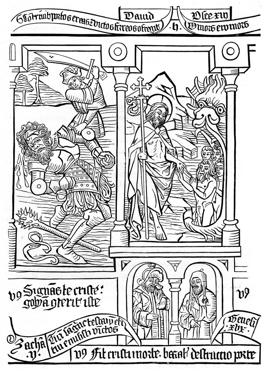 Side fra Biblia Pauperum, 1400-tallet, 1870 af Unbekannt
