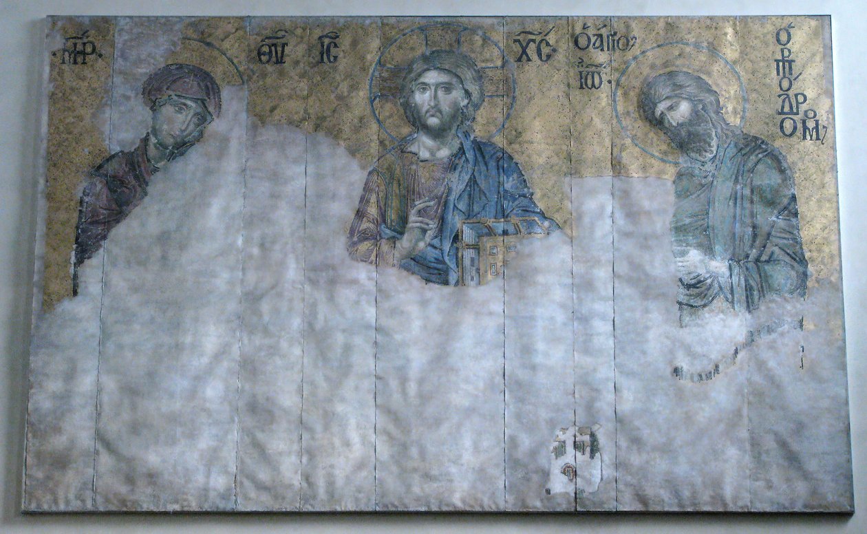 Malet kopi af Deesis mosaik, byzantinsk, original fra begyndelsen af det 20. århundrede dateret 1200-tallet. af Unbekannt