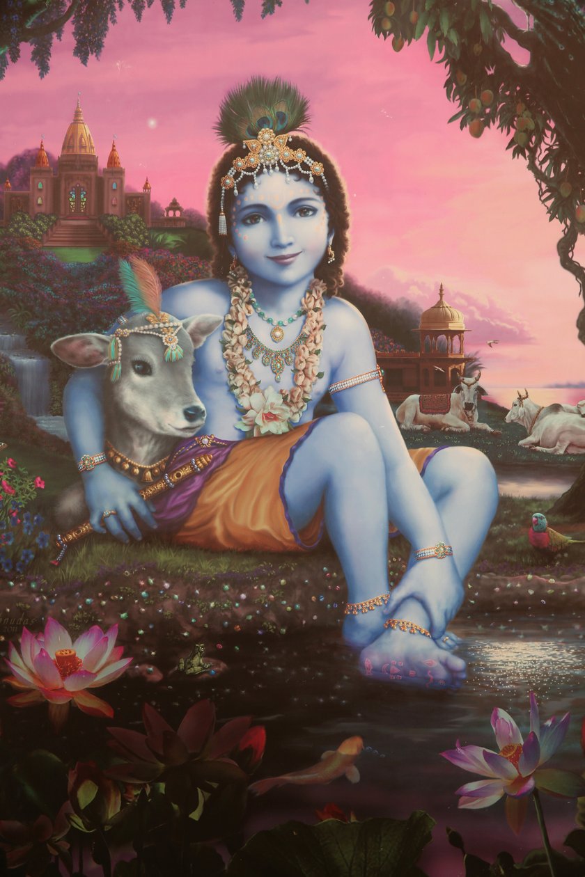 Maleri, der skildrer den hinduistiske gud Krishna som barn. Indien af Unbekannt