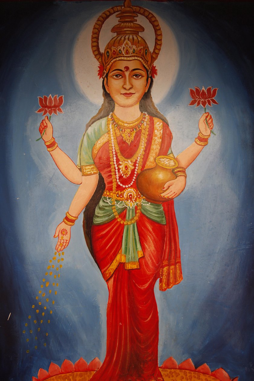 Maleri, der forestiller gudinden Lakshmi, Haridwar, Indien af Unbekannt