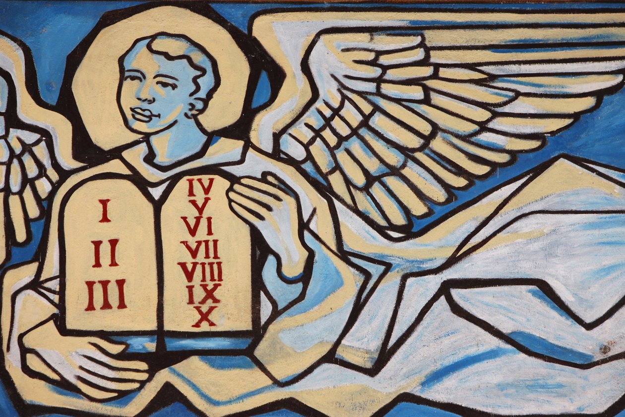 Maleri i Our Lady of Togo kirke: Engel, der holder lovens borde, Togoville, Togo af Unbekannt