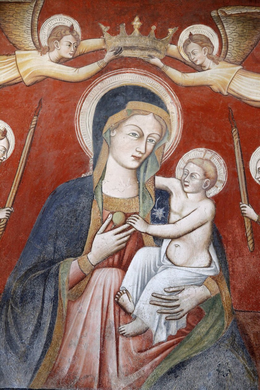 Maleri i basilica di Santa Caterina, Galatina, Apulien: Engle, der kroner Maria med Jesus, Galatina, Italien af Unbekannt