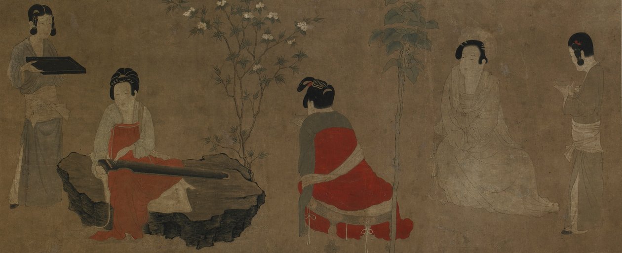 Palace Ladies Tuning a Citther qin, Ming-dynastiet, 1368-1644. af Unbekannt