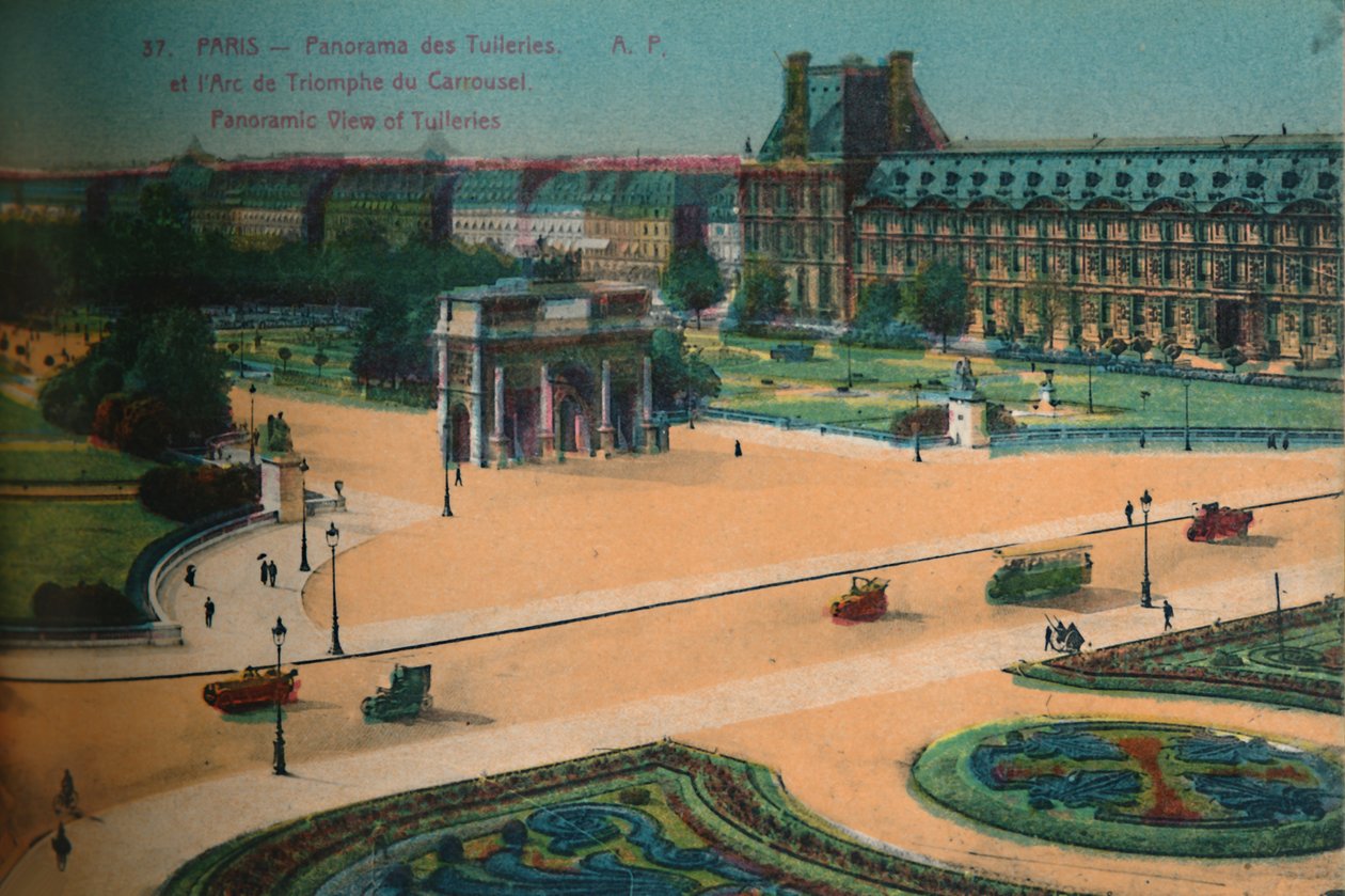Panoramaudsigt over Tuilerierne og Triumfbuen du Carrousel, Paris, c1920 af Unbekannt