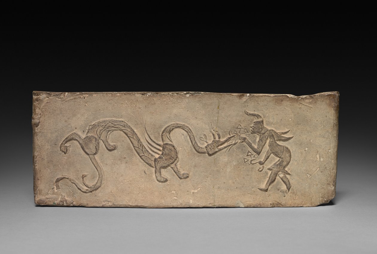 Panel fra Model Cooking Stove: Fairy Feeding Lingzhi Fungus to a Dragon, 1st Century BC. af Unbekannt