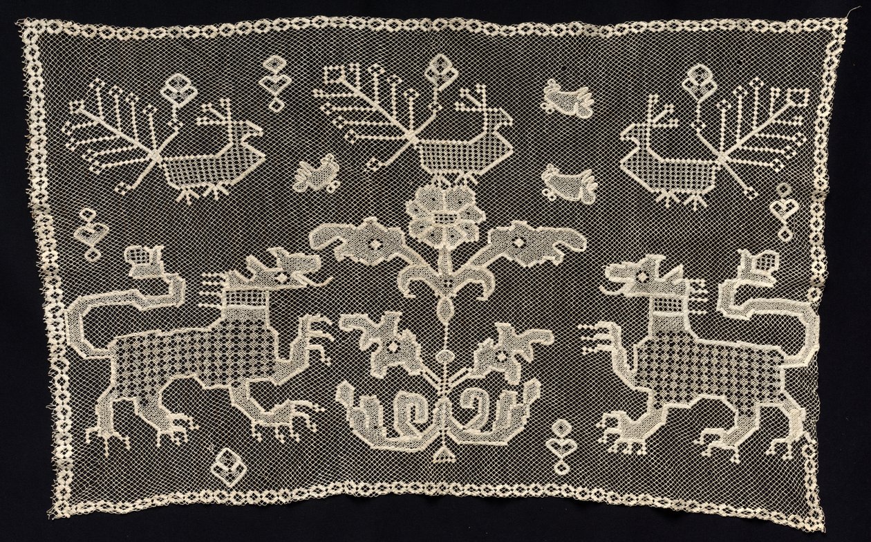Panel med pantere, fugle og blomstermotiver, 1700-1900-tallet. af Unbekannt
