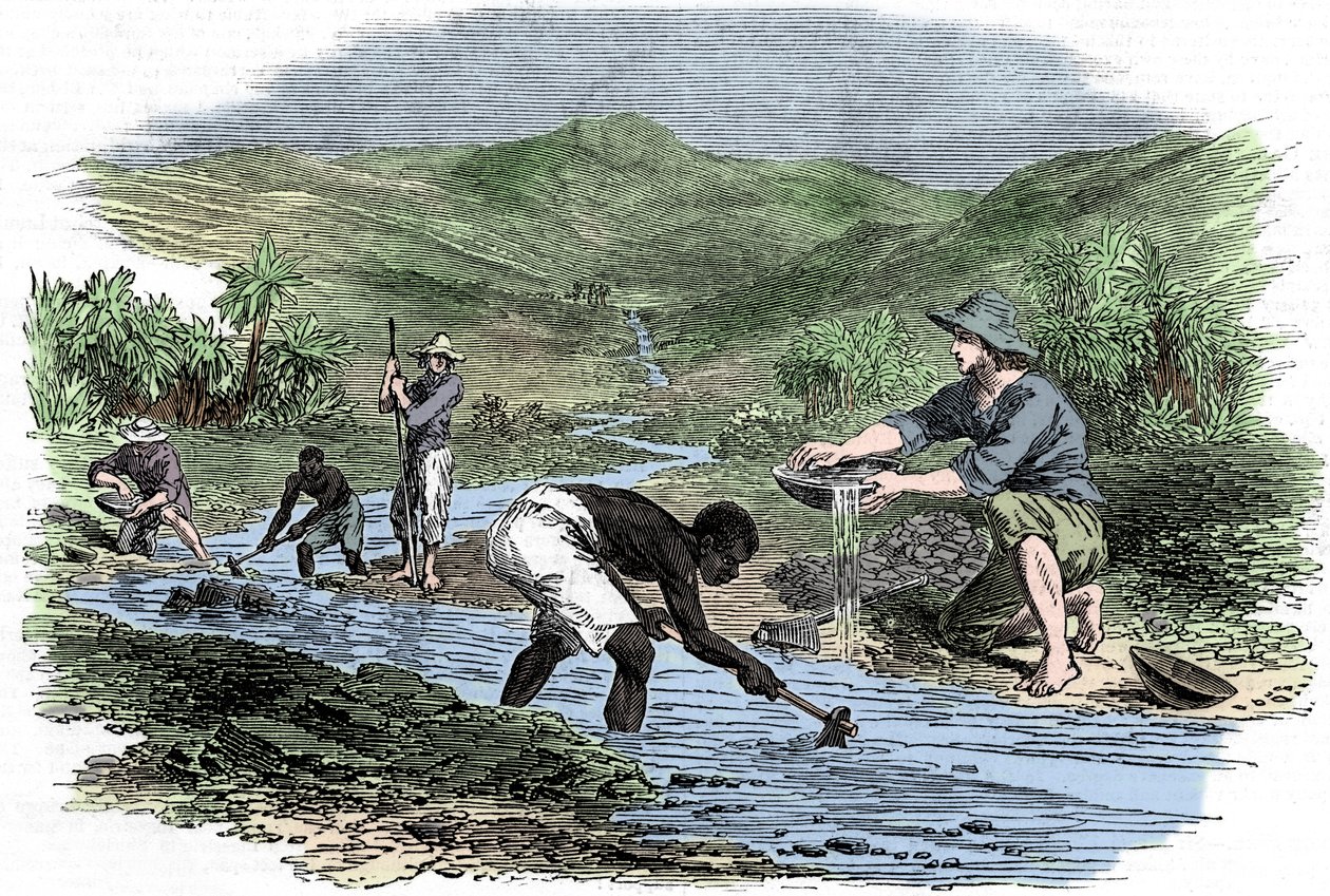 Panorering efter guld under guldfeberen i Californien i 1849 af Unbekannt