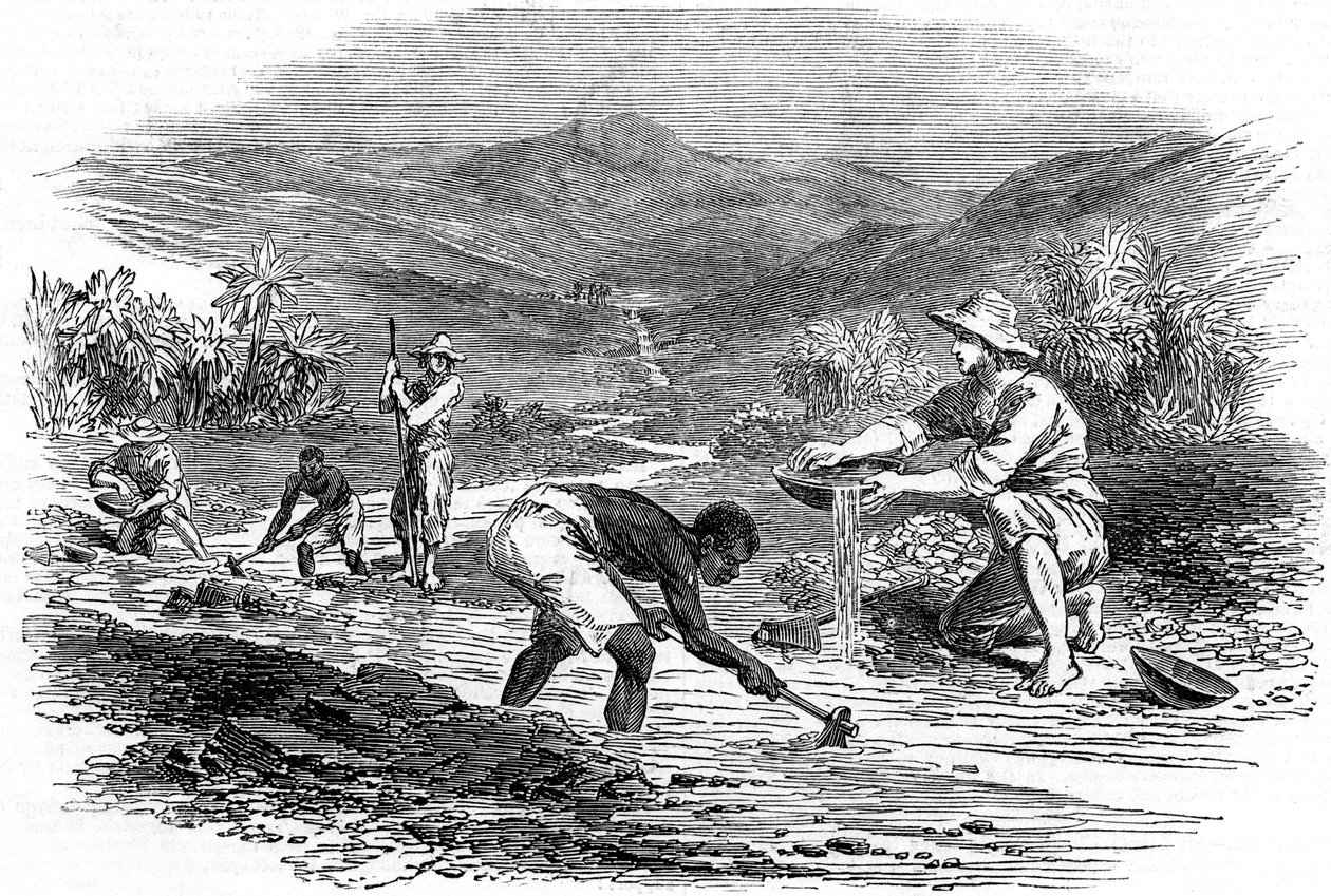 Panorering efter guld under guldfeberen i Californien i 1849 af Unbekannt