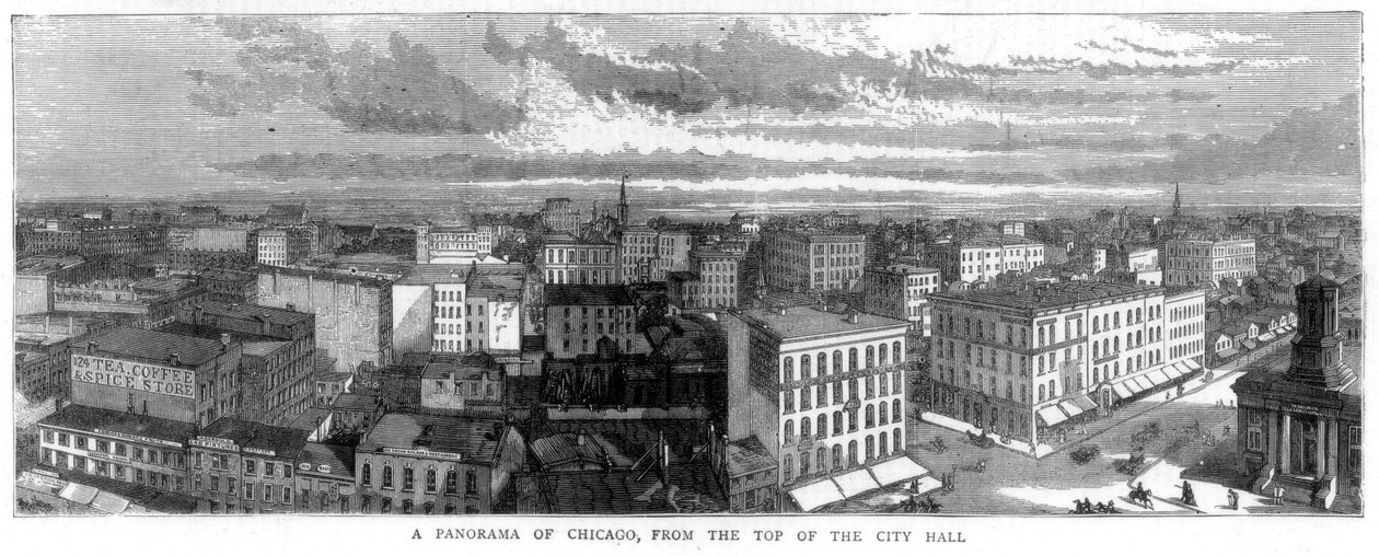 Panorama af Chicago fra toppen af rådhuset, USA, 1871 af Unbekannt